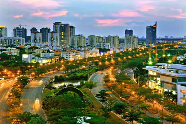 Hoàng hôn trên phố Phú Mỹ Hưng